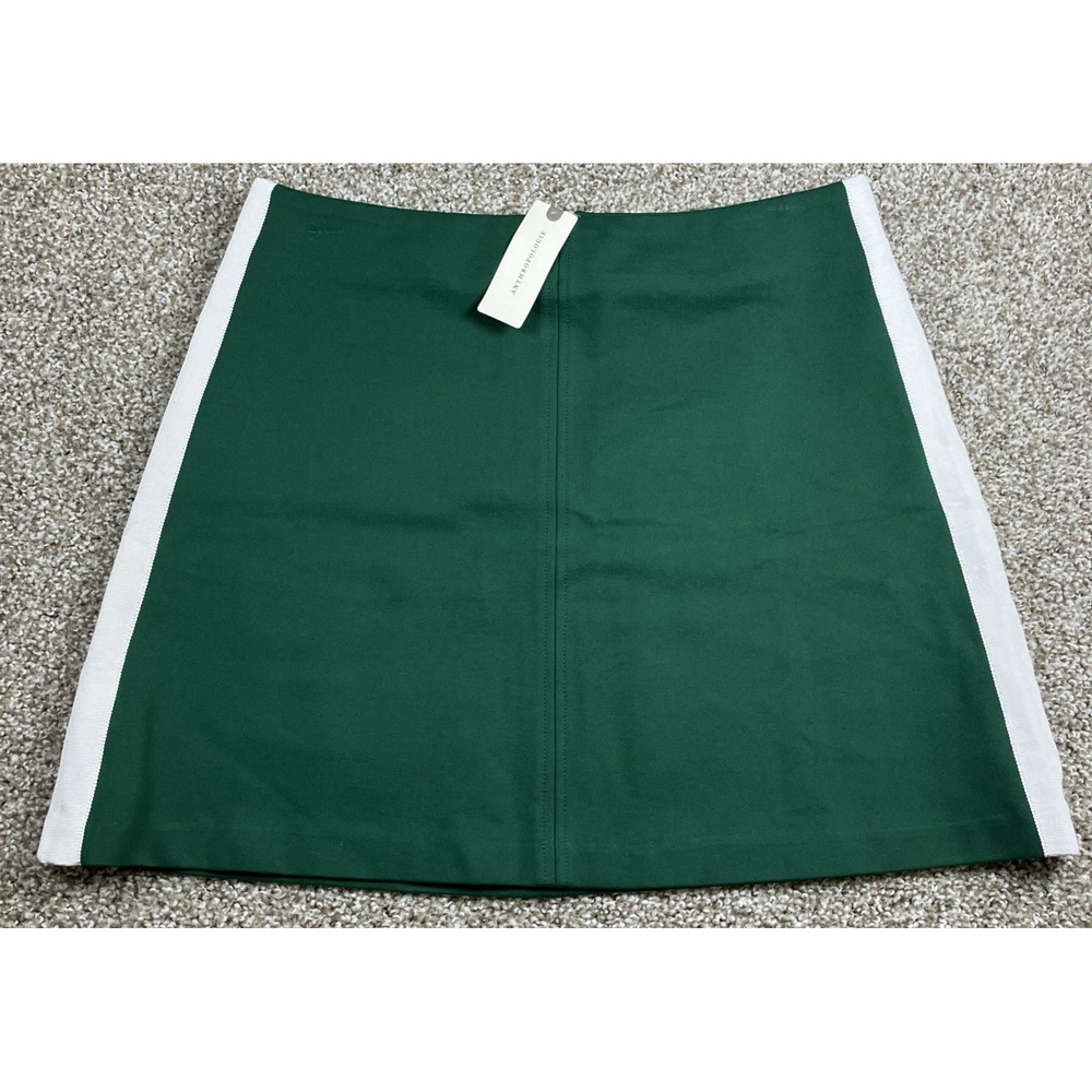 Maeve Anthropologie Mod Green‎ Mini Skirt White Stripe Medium NWT Back Zipper